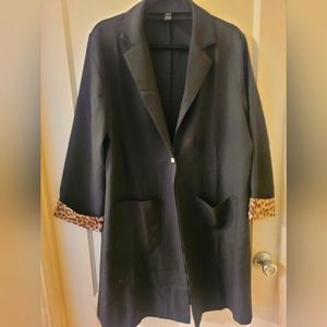 Black Oversize Blazer w/ Leopard Print Cuff